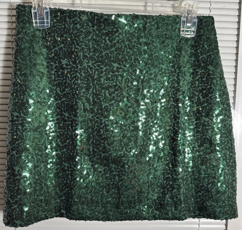 Tipsy Elves Skirt Size M Evening Essentials Party Green Sequined Straight Short